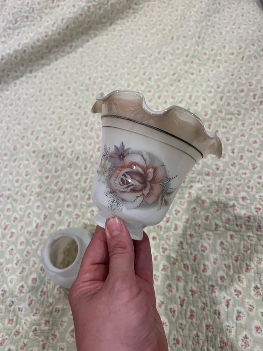 Vintage Glass Lantern Shades in Cream, Pink and Green